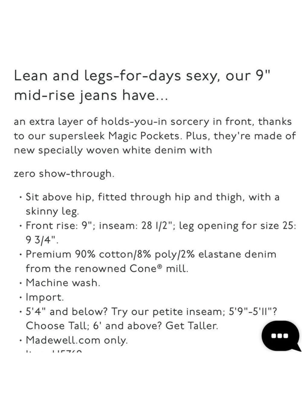 MADEWELL White 9” Mid Rise Skinny Jeans size 24 - Picture 9 of 9